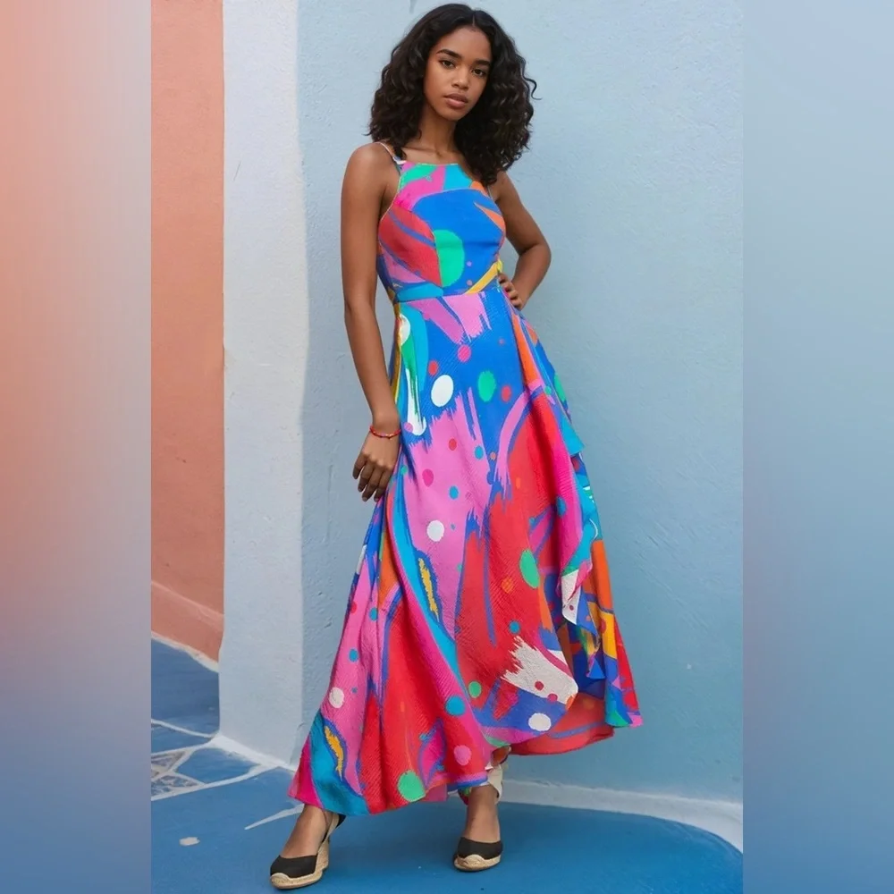 (NEW) Anthropologie Coconinno Jenine Maxi Dress - Miami Vibes - Picture 1 of 16